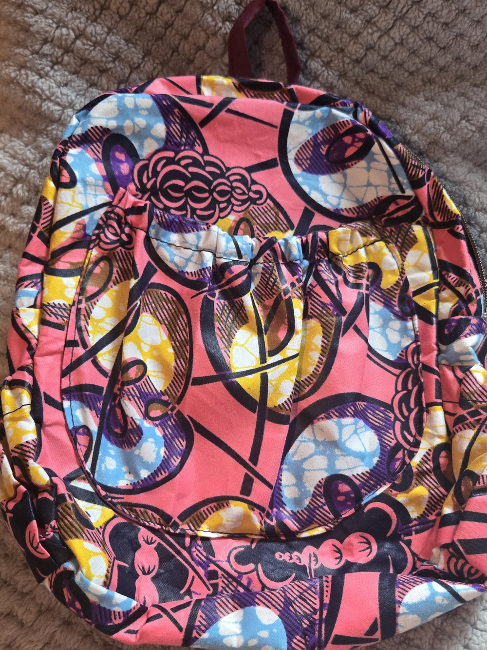 Bright Multicolor Boho Abstract Ankara Print Mini Travel Backpack EUC